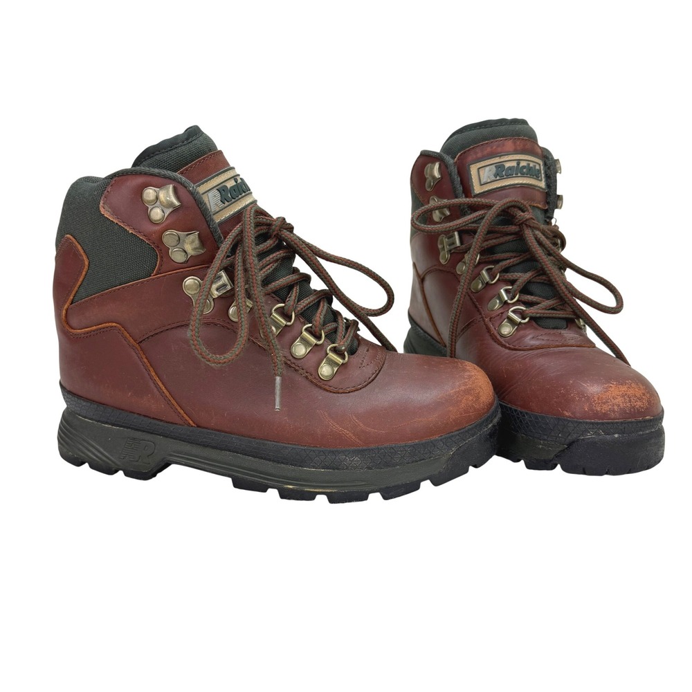 Raichle Swiss Design Leather Hiking Boots Size 7 Brown Ankle Vtg Gorpcore Trail